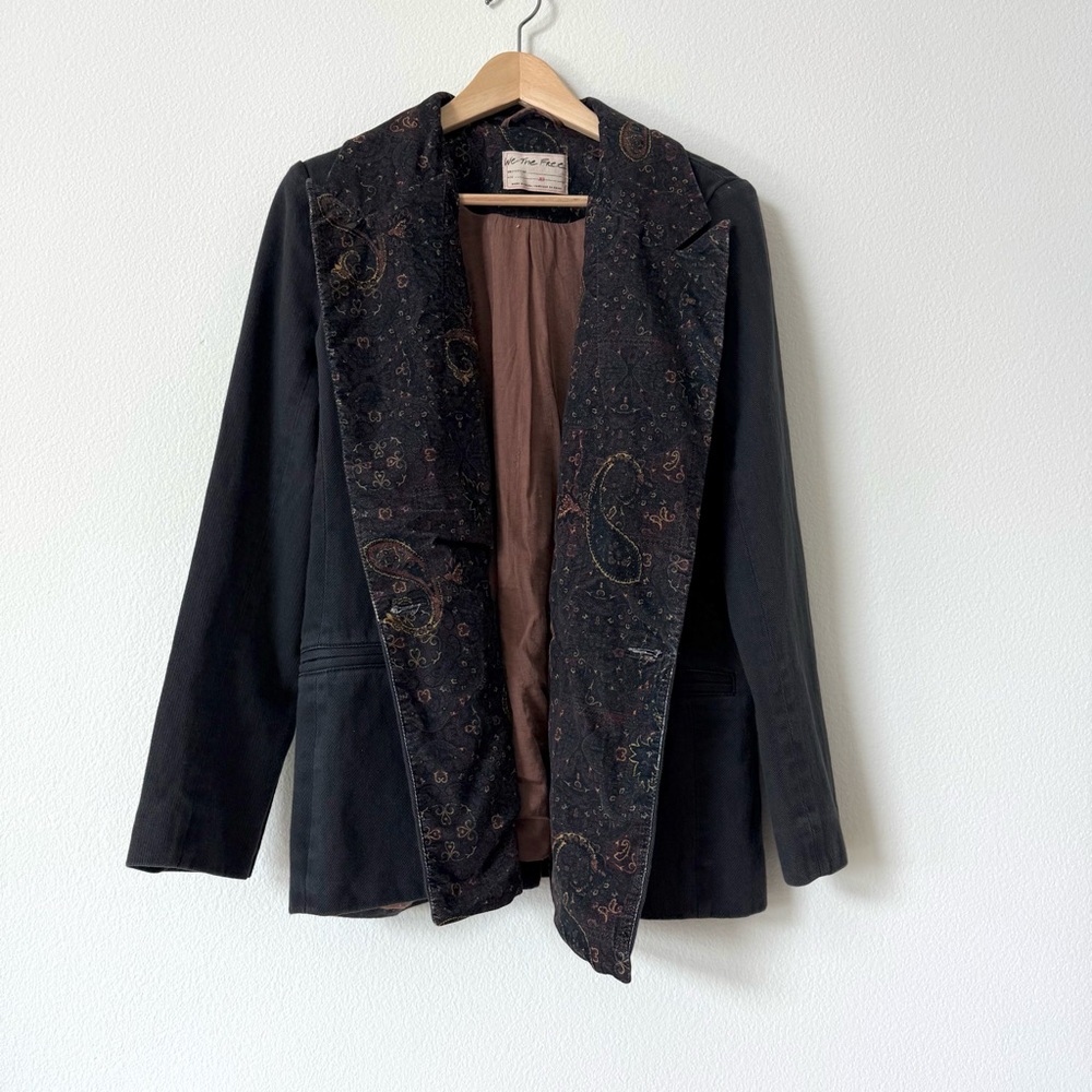Free People We the Free Printed Collar Black Reid Smoking Jacket Blazer XS - Picture 11 of 17